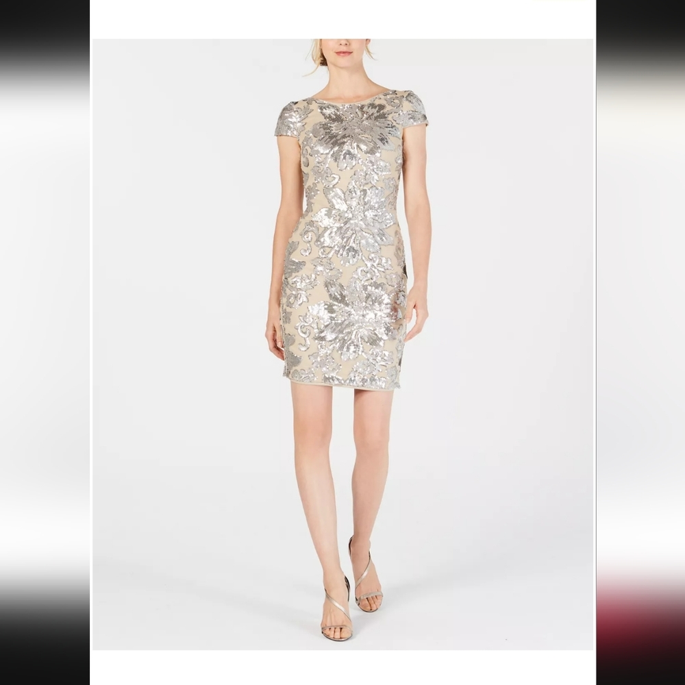 Calvin Klein Sequined Flower Cowl Back Dress NWT